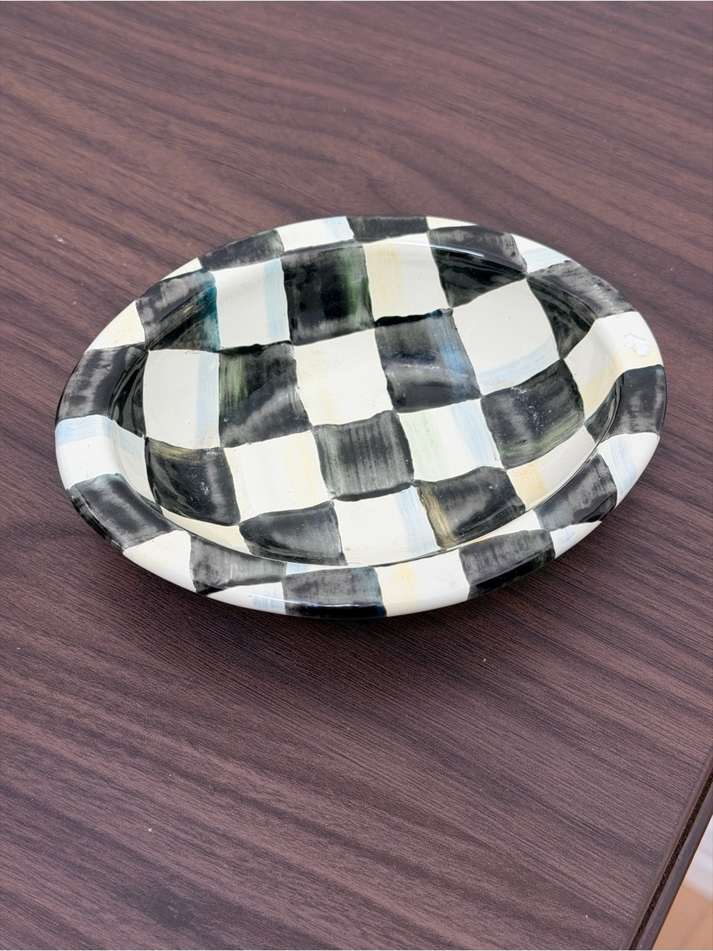 MacKenzie-Childs Oval Ceramic soap Dish in Cream with Black Trim
